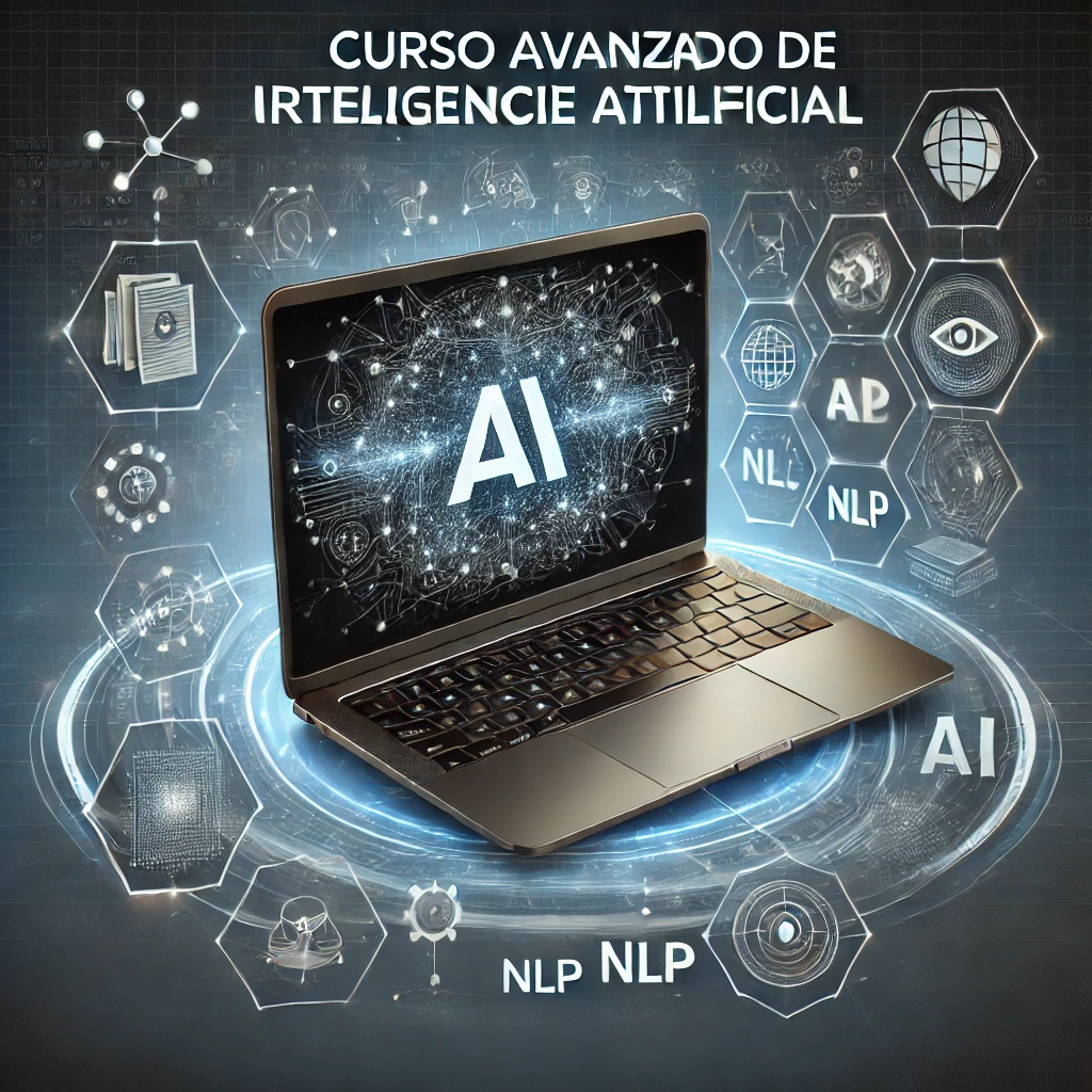DALL·E 2024-06-28 12.38.14 - A modern and sleek promotional image for an 'Advanced Artificial Intelligence Course'. The image features a professional laptop displaying complex AI
