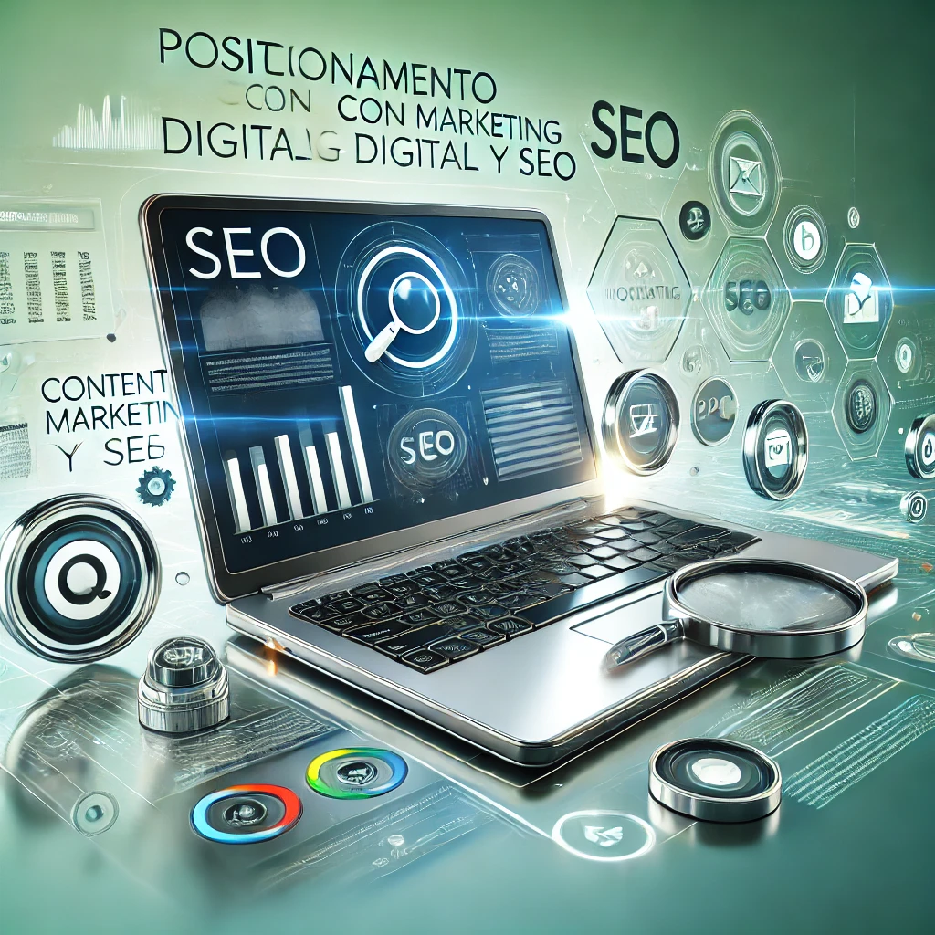 DALL·E 2024-06-28 12.39.27 - A modern and sleek promotional image for a 'Digital Marketing and SEO Positioning Course'. The image features a professional laptop displaying analyti